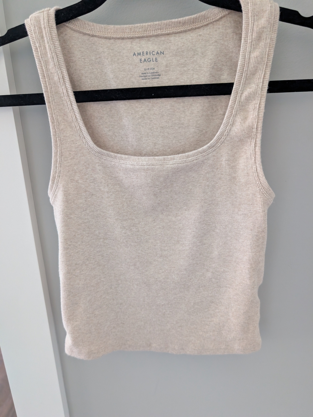 American Eagle Outfitters Women's Light Cream Ribbed Tank